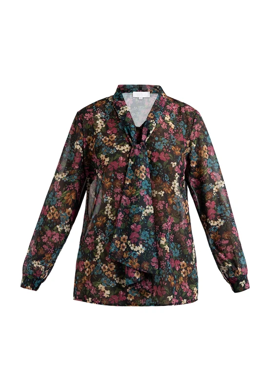 usha Women's Schluppenbluse Tie Blouse, Black Multi-Coloured, L