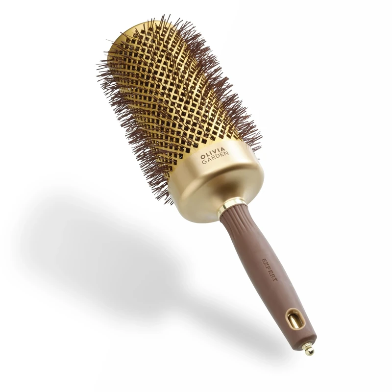 Olivia Garden Expert Blowout Speed – Gold & Brown - 65 - Ceramic Coated Round Brush with Extra Long Barrel for 25% Faster Blowouts