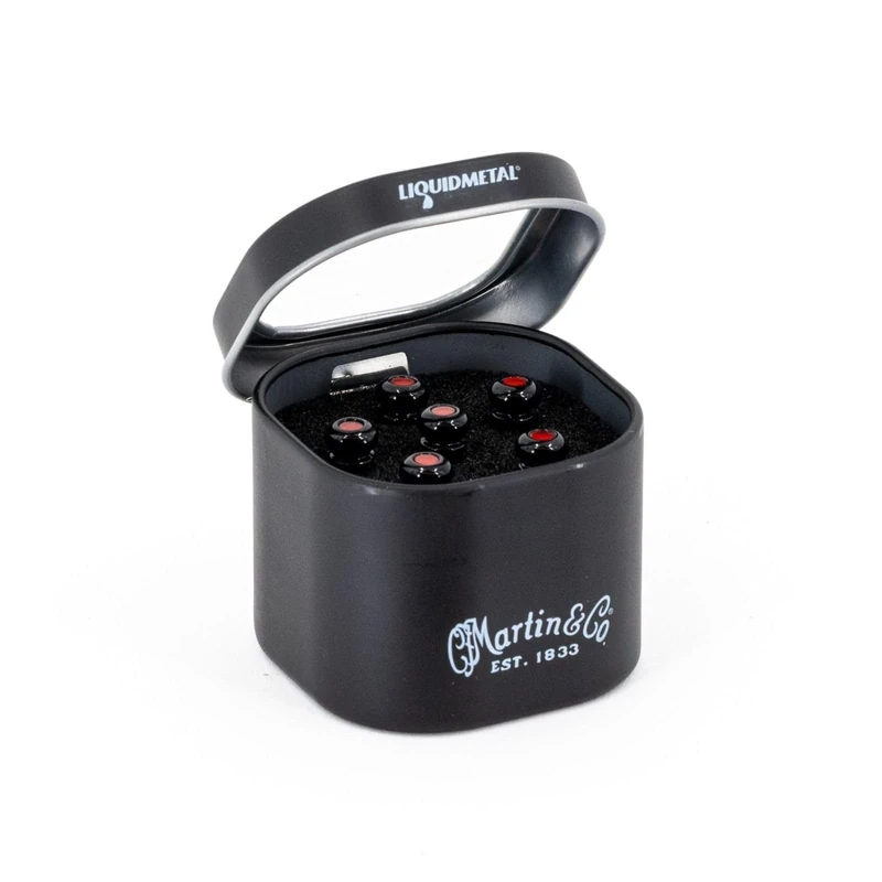 LUXE BY MARTIN Acoustic Guitar Bridge Pins - Gloss Black with Red Inlay - Liquidmetal Frame to Increase Volume and Support - Set of 6