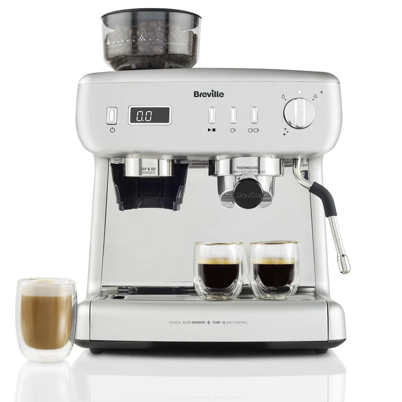 Breville Barista Max+ Espresso | Latte & Cappuccino Coffee Machine | Intelligent Grind & Dosage | Precision Extraction Timer | Integrated Milk Frother | 15 Bar Italian Pump | Silver [VCF153]