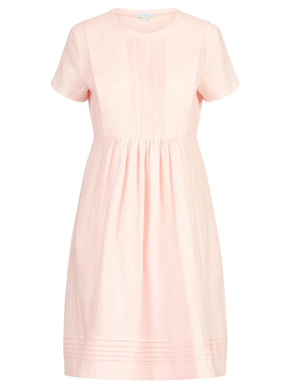 Mint & Mia Women's Midikleid aus Hochwertigem Leinen Material mit Feminin Stil Casual Dress, Pink, 12