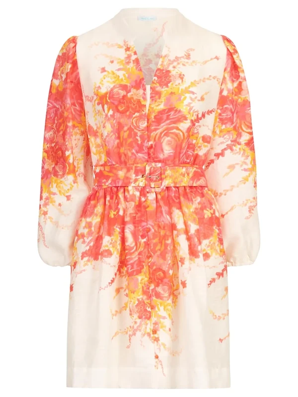 Mint & Mia Women's Linen Dress, White/Multi-Coloured, 18