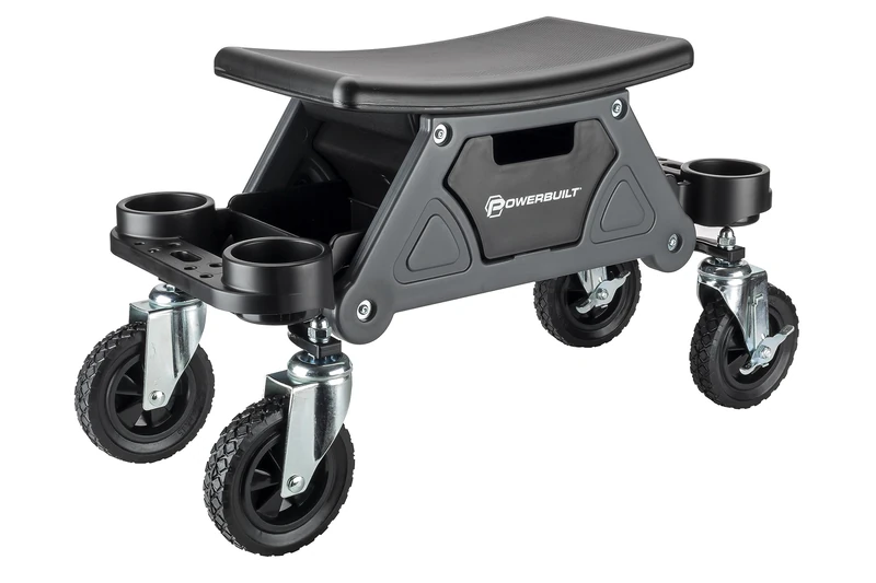 Powerbuilt Big Wheel Rolling Seat, Off-Road Series, Locked in Tool Trays, Heavy-Duty Wheels for Gravel and Rocks - Grey 642965ECE