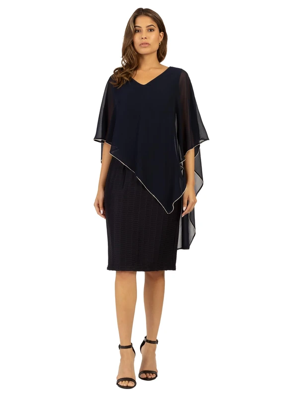 ApartFashion Women's Jersey Dress with Chiffon Cape Formal Night, Midnight Blue, 14