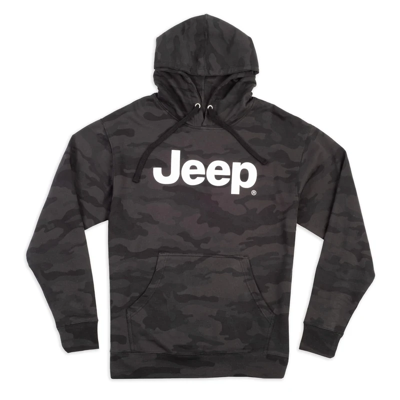 Jeep Adult Unisex Camo Pullover Hoodie - Black, Black Camo, XL