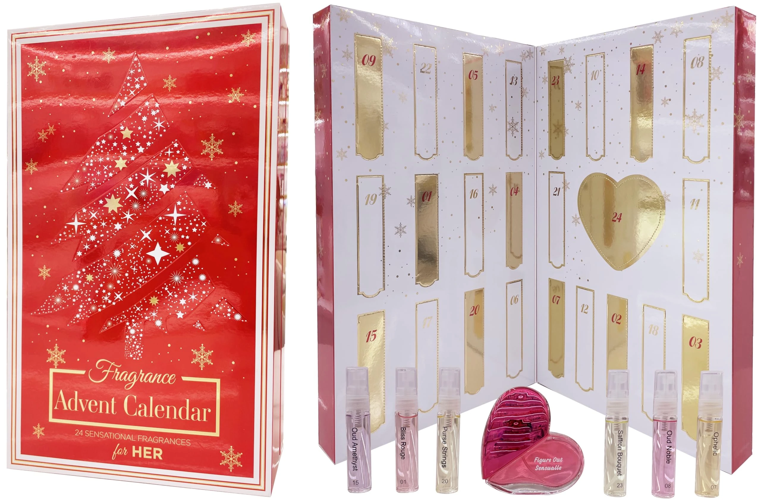 ADVENT CALENDAR CHRISTMAS FRAGRANCES FOR WOMEN (RED) 24 days countdown Gift for her by Saffron London