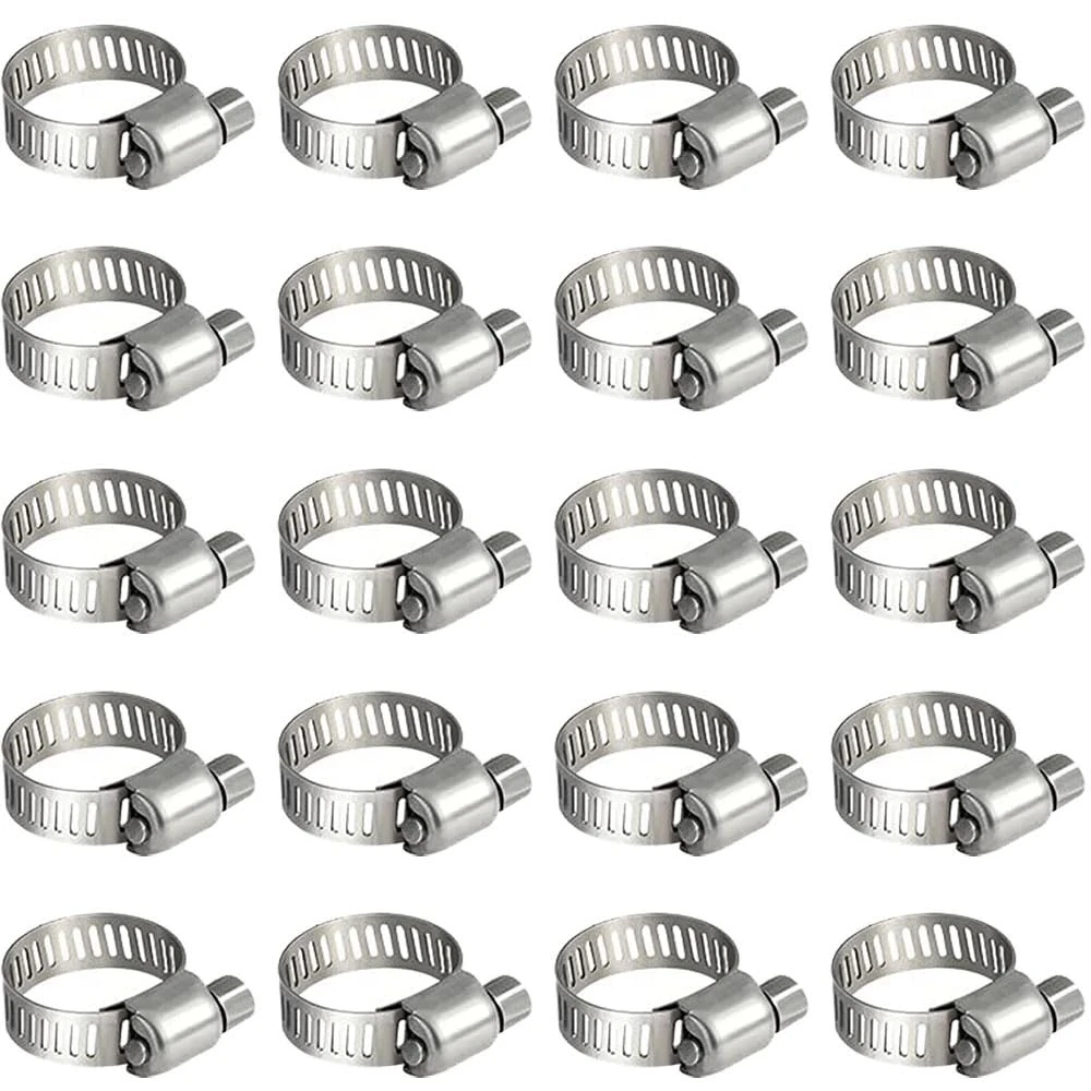 Litensh 6-12mm Stainless Steel Hose Clips, 20PCS Worm Gear Hose Pipe Clamp Adjustable Jubilee Clips, Duct Clamp Fuel Line Hose Clamps for Plumbing Automotive Pool Car Pond and Garden