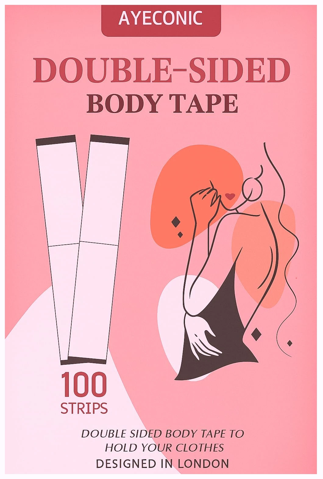 Ayeconic Double Sided Body Tape,100 Strips Tit Tape Strength Adhesive on Skin and Fabrics, Fashion Tape for All Skin Tones, Boob Tape