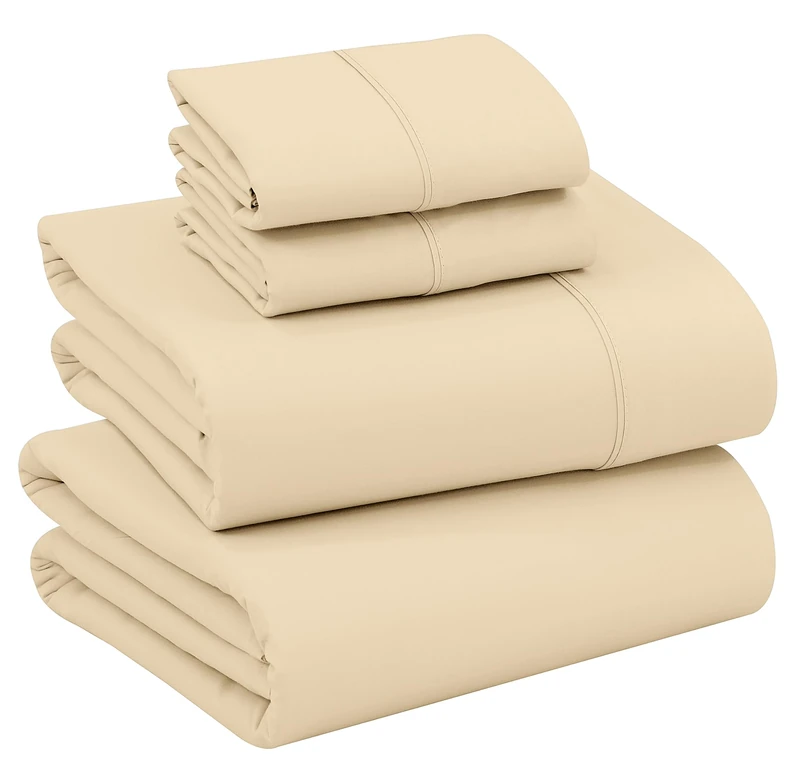 RUVANTI 100% Cotton Sheets - Crispy Cooling Percale Bedding Sheets for Queen Size Bed, Breathable & Durable Queen Sheet Set, 16 Inches Deep Pocket Bed Sheets, Beige, 4 Pieces