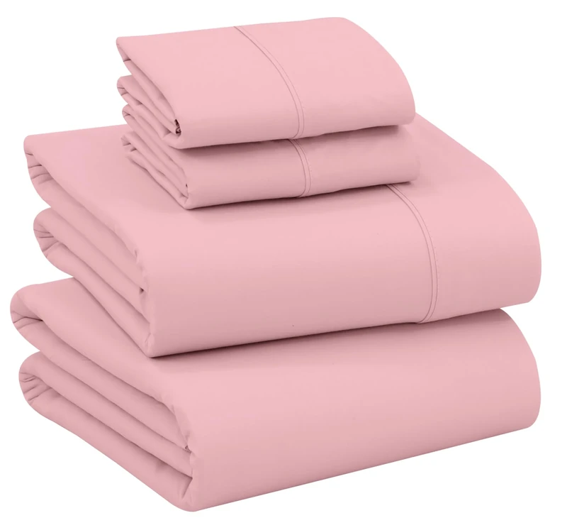 Ruvanti 100% Cotton King Size Sheets Set, 4 Pieces, Soft & Breathable Percale Weave Bedding, Deep Pocket 16", Hotel Standard, Crisp Cool Feel, Durable, Perfect Dyed Bed Sheet, Bridal Rose