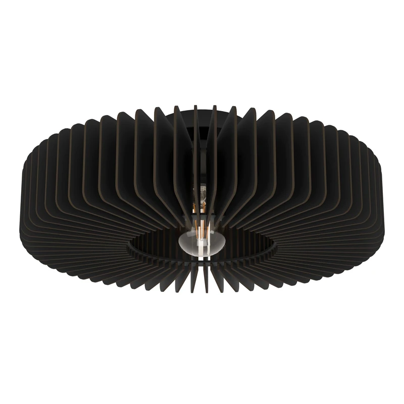Eglo Ceiling Light Fixture Palombaia, Flush Ceiling lamp, Round Living Room and Bedroom Lighting, Black Wood, E27 Socket, Ø 20"