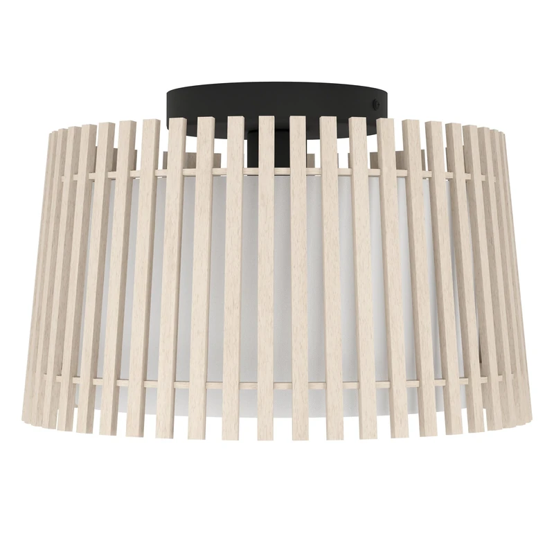 Eglo Ceiling Light Fixture Fattoria, Flush Ceiling lamp, Round Living Room and Bedroom Lighting, Light Wood and White Textile, E27 Socket, Ø 15"