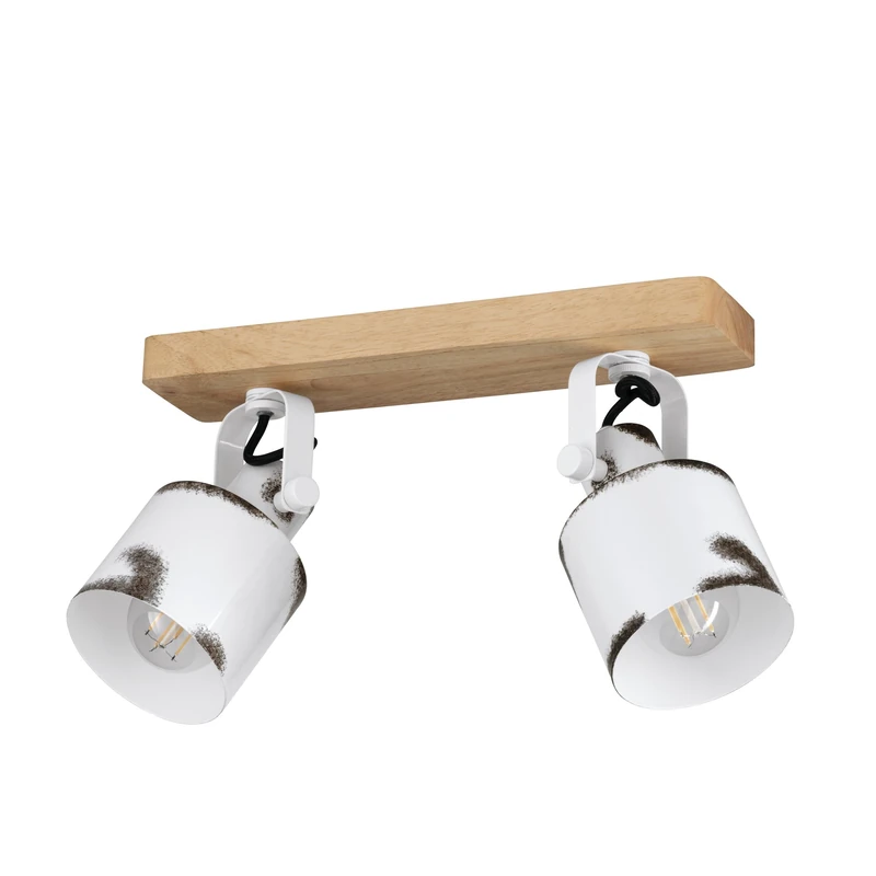 Eglo Ceiling Light Fixture Kilburn, Ceiling lamp with 2 orientable Spots, FSC100HB, White Metal and Natural Coloured Wood, Country Style Spotlight bar, Living Room Lighting, E27 Socket
