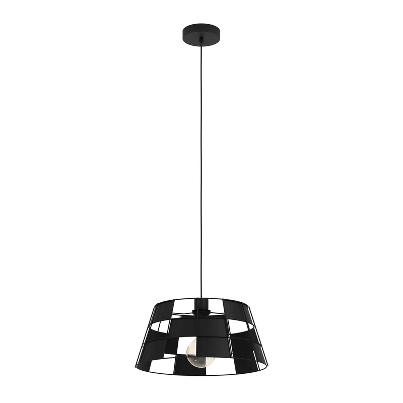 Eglo Pendant Lighting Pontefract, Ceiling Light Fitting for Dining and Living Room, Round lampshade with Geometric Pattern, Black Metal, Hanging lamp with E27 Socket, Ø 17 in