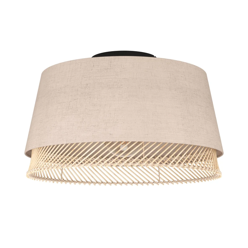 Eglo Ceiling Light Fixture Tabley, Flush-Mount Ceiling lamp, Living Room and Bedroom Lighting, Natural Linen and Bamboo, E27 Socket, Ø 15"
