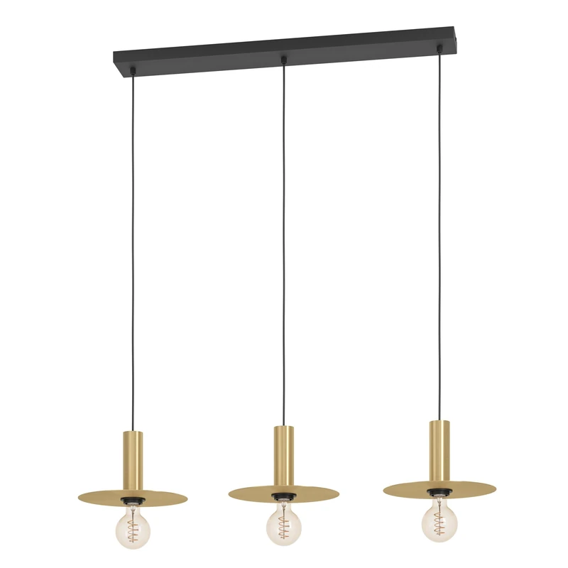 Eglo Pendant Lighting Escandell, 3 lamp Ceiling Light Fitting for Dining Room, Hanging lamp Made of Metal in Black and Brushed Brass, E27 Socket, 37"