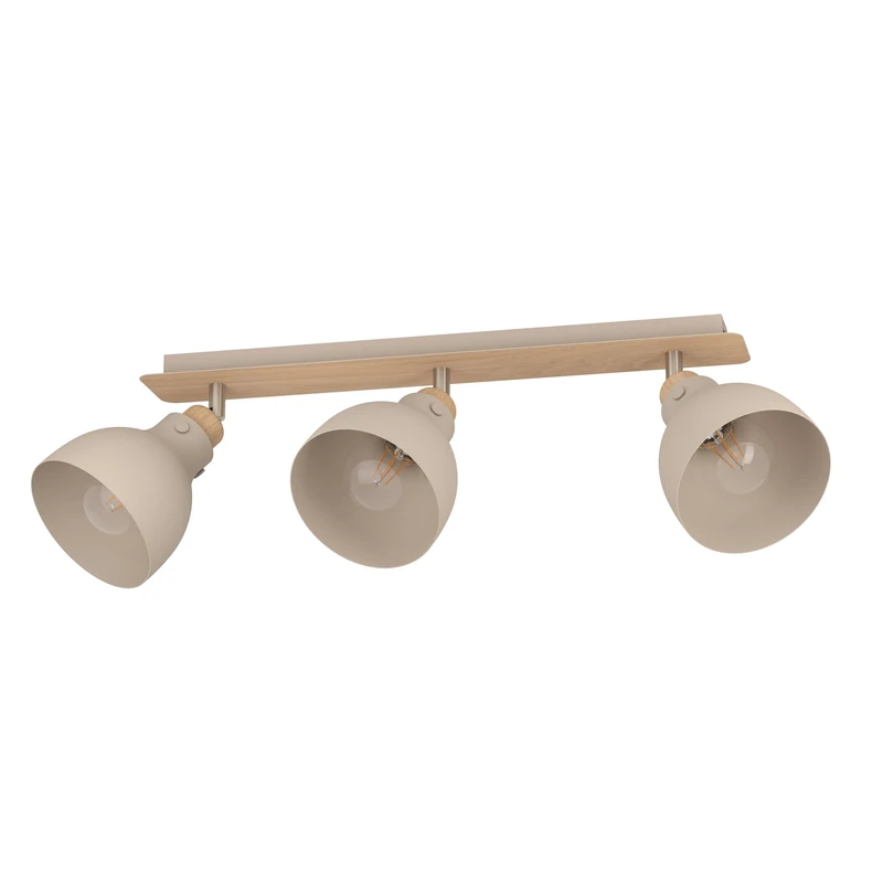 Eglo Ceiling Light Fixture Arrecife, 3-Flame Swivel Spots Ceiling lamp, Sand-Coloured Metal and Natural Oak Wood, Spotlight bar, Living Room Lighting, E27 Socket