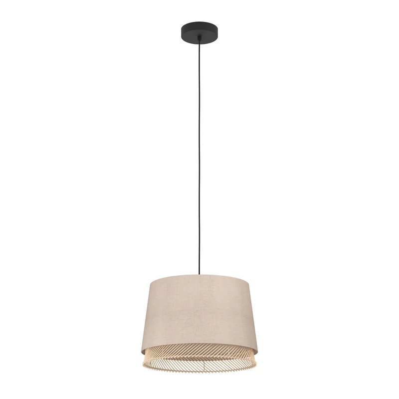 Eglo Pendant Lighting Tabley, Ceiling Light Fitting for Dining Room, Natural Hanging lamp Made of Bamboo and Linen, E27 Socket, Ø 15”
