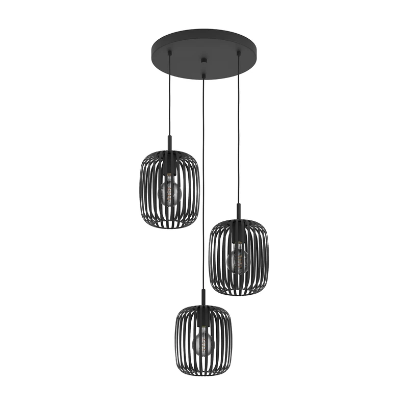 Eglo Romazzina 3-Lamp Cluster Pendant Light - Black Metal