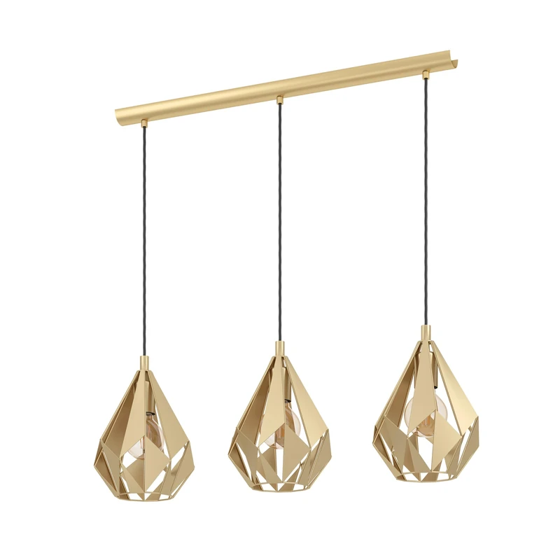 Eglo Pendant Lighting Carlton, 3 lamp Ceiling Light Fitting, Retro Design Hanging lamp for Dining and Living Room, Gold Metal, E27 Socket, 32 in