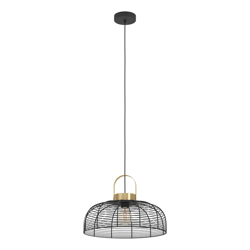 Eglo Pendant Lighting Roundham, Ceiling Light Fitting for Dining Room, Industrial Design Hanging lamp Made of Brass and Black Metal, E27 Socket, Ø 18”