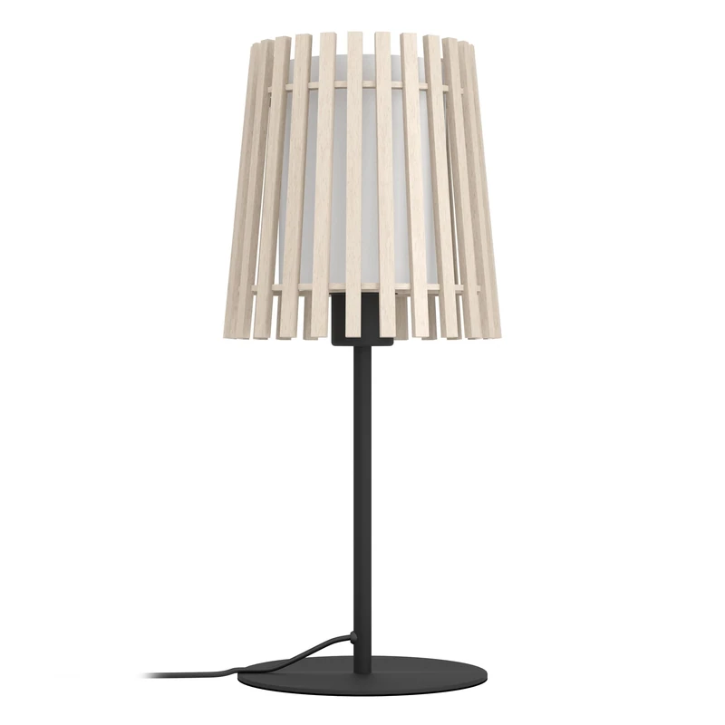 Eglo LED Bedside lamp Fattoria, Light Fixture in Natural Design, Living Room and Bedroom Lighting, Light Wood and White Fabric, E27 Fitting