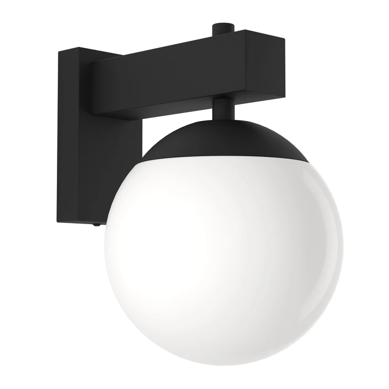 Eglo LED Outdoor Wall Light Fixture Bufalata, External Porch lamp, Globe-Shaped Outside Spotlight, Black Metal and White Plastic, E27 Socket, IP44