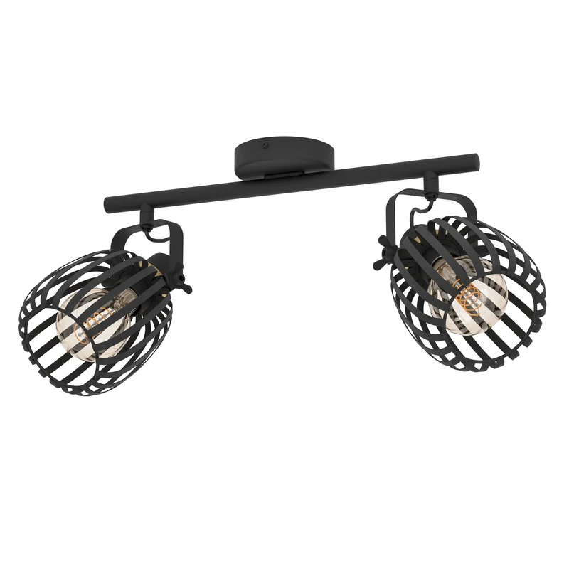 Eglo Ceiling Light Fixture Girona, 2-Flame Swivel Spots Ceiling lamp, Black and Brushed Brass Metal Spotlight bar, Living Room Lighting, E27 Socket