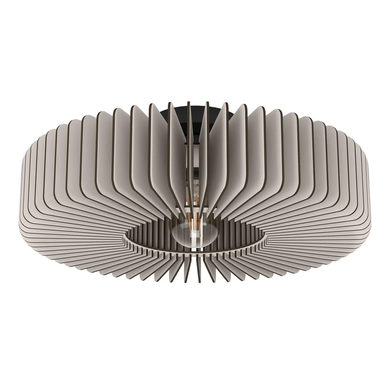 Eglo Ceiling Light Fixture Palombaia, Flush Ceiling lamp, Round Living Room and Bedroom Lighting, Grey Wood, E27 Socket, Ø 20"