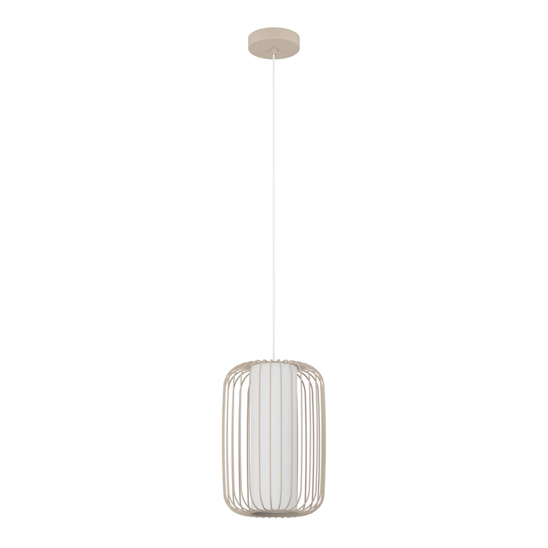 Eglo Pendant Lighting Terrarosa, Ceiling Light Fitting for Dining Room, Hanging lamp Made of Sand Coloured Metal and White Fabric, E27 Socket, Ø 9”
