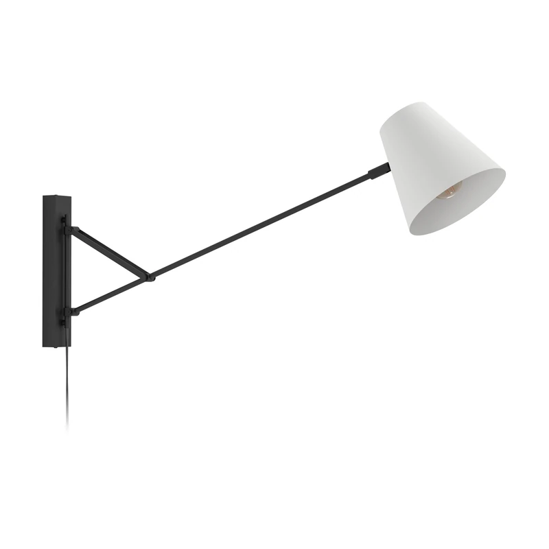 Eglo Wall Light Fixture Forcadet, Reading lamp with with Swing arm, Living Room and Bedroom Lighting with Adjustable spot, Spotlight Made of Black Metal and Grey Fabric, E27 Socket