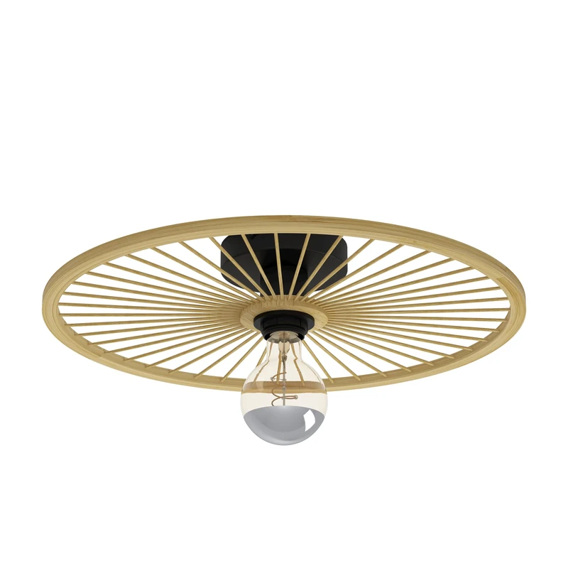 Eglo Ceiling Light Fixture Leominster, Round Ceiling lamp with Black Metal and Natural Colour Bamboo, Living Room and Hallway Lighting, E27 Socket, Ø 18 in
