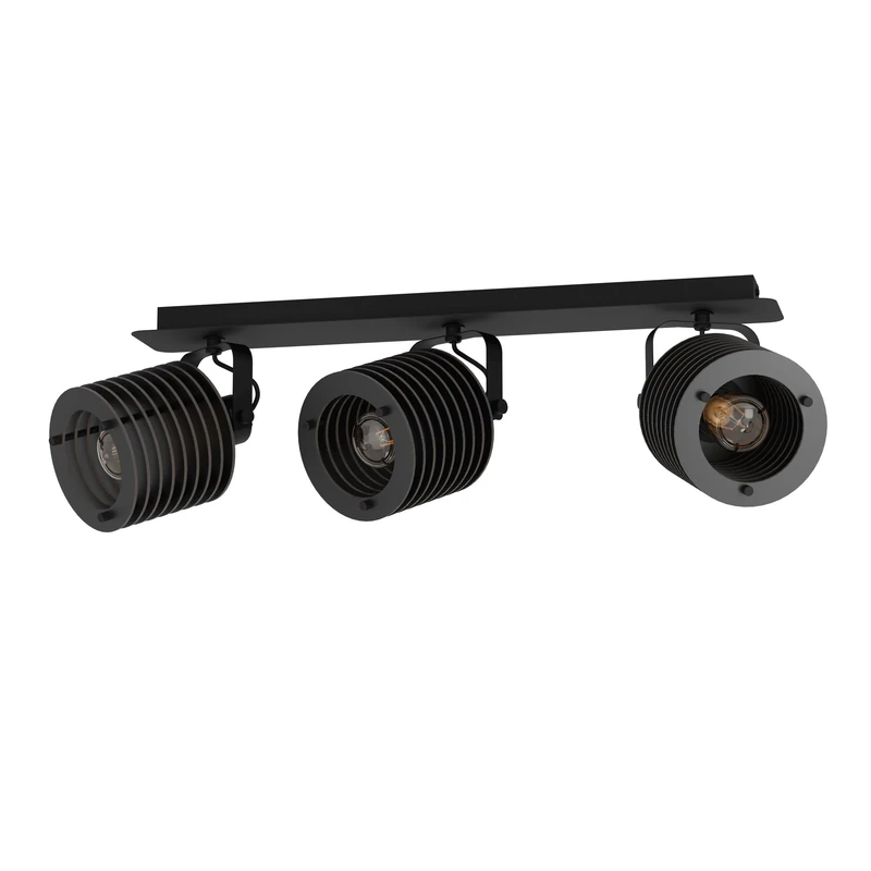 Eglo Ceiling Light Fixture Segovia, Industrial Design Ceiling lamp with 3 orientable spot Lights, Spotlight bar Made of Black Metal and Wood, E27 Socket