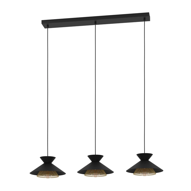 Eglo Grizedale 38" 3-Lamp Pendant - Black & Brass Japandi Light