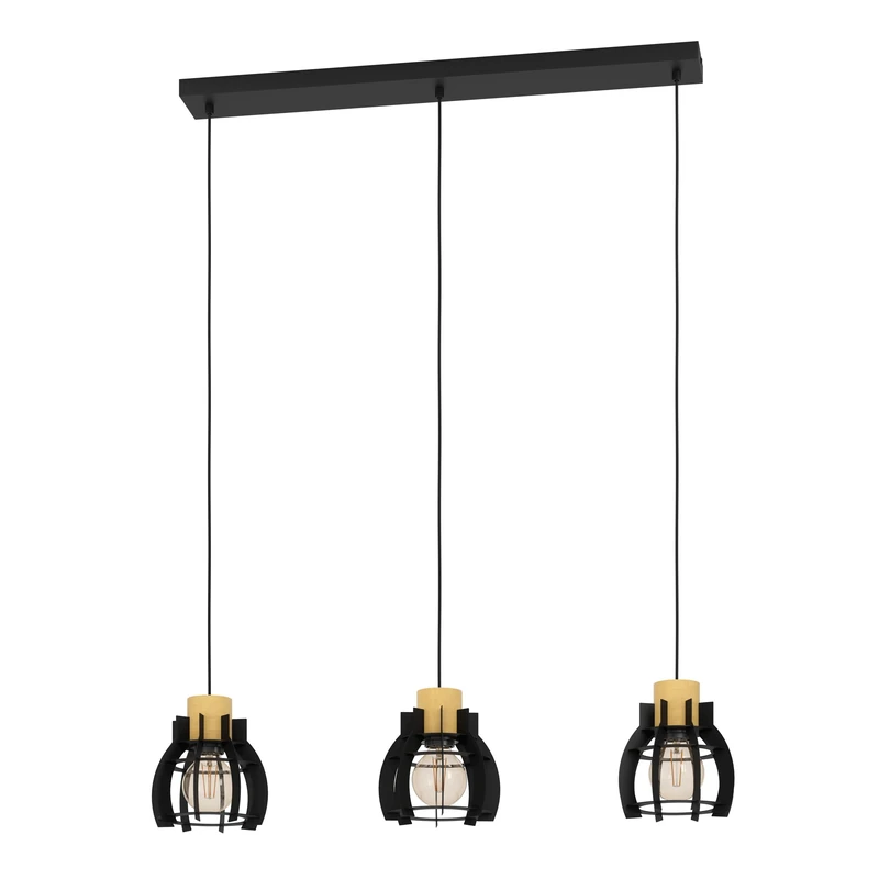 Eglo Pendant Lighting Stillington 1, 3 lamp Ceiling Light Fitting, FSC100HB, Industrial Style Hanging lamp for Dining and Living Room, Black Metal, E27 Socket, 35 in