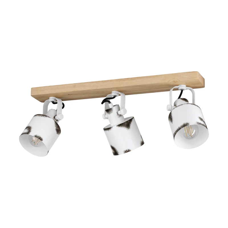 Eglo Ceiling Light Fixture Kilburn, Ceiling lamp with 3 orientable Spots, FSC100HB, White Metal and Natural Coloured Wood, Country Style Spotlight bar, Living Room Lighting, E27 Socket