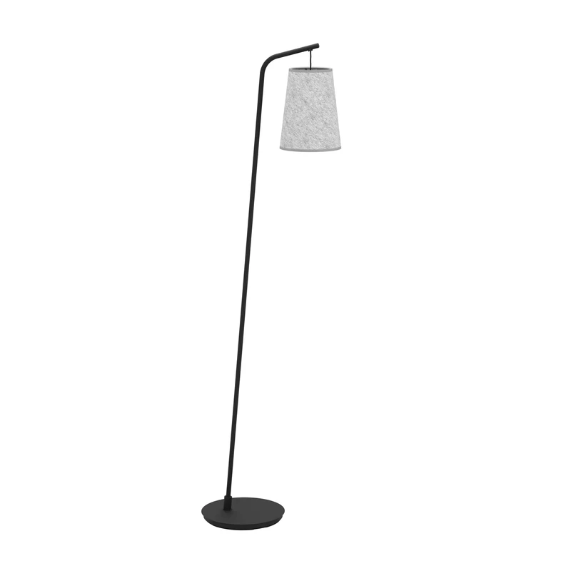 Eglo Floor lamp Alsager, Arched Standing Light, Living Room Lighting, Corner floorlamp Made of Black Metal with Grey Felt lampshade, E27 Socket, 67”