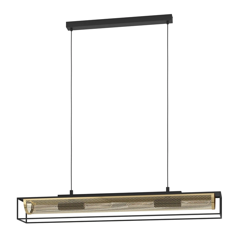 Eglo Pendant Lighting Nohales, 4 lamp Ceiling Light Fitting for Dining Room, Rectangular Hanging lamp Made of Metal in Black and Brass Finish, E27 Socket, 44"
