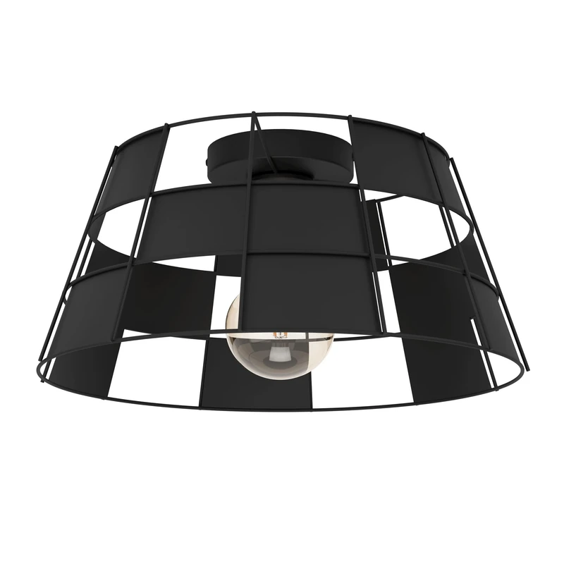 Eglo Ceiling Light Fixture Pontefract, Flush-Mount Ceiling lamp in Geometric Design, Black Metal Living Room and Hallway Lighting, E27 Socket, Ø 17 in
