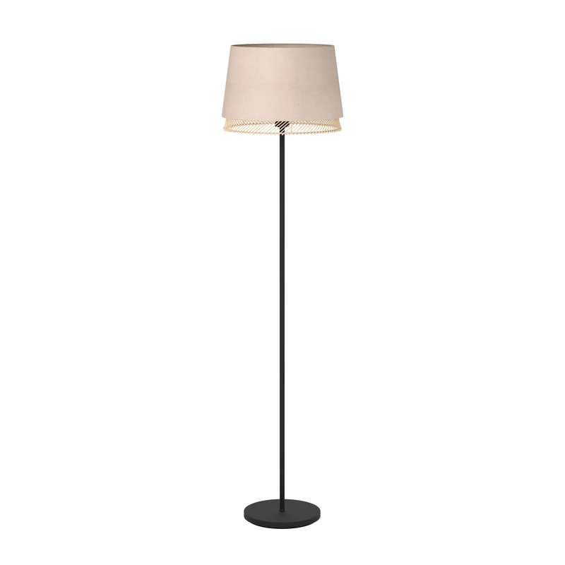 Eglo Floor lamp Tabley, Corner floorlamp, Living Room Lighting, Standing Light Made of Black Metal with lampshade of Wood and Fabric, E27 Socket, 60”