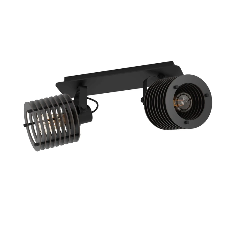 Eglo Ceiling Light Fixture Segovia, Industrial Design Ceiling lamp with 2 orientable spot Lights, Spotlight bar Made of Black Metal and Wood, E27 Socket