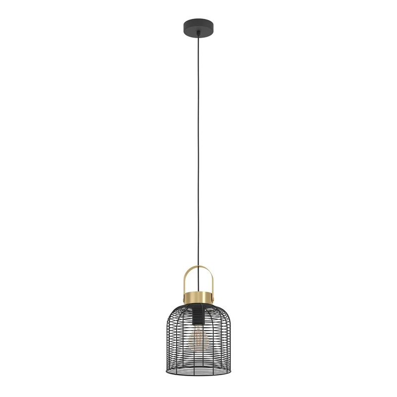 Eglo Pendant Lighting Roundham, Ceiling Light Fitting for Dining Room, Industrial Design Hanging lamp Made of Brass and Black Metal, E27 Socket, Ø 9”