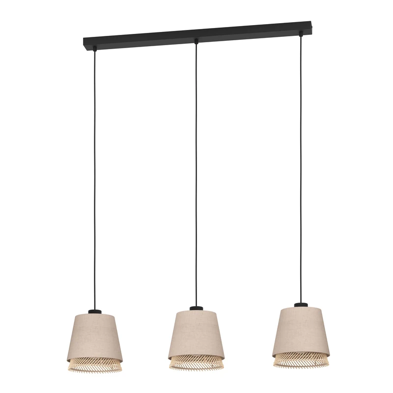 Eglo Pendant Lighting Tabley, 3 lamp Ceiling Light Fitting for Dining Room, Natural Hanging lamp Made of Bamboo and Linen, E27 Socket, 35”
