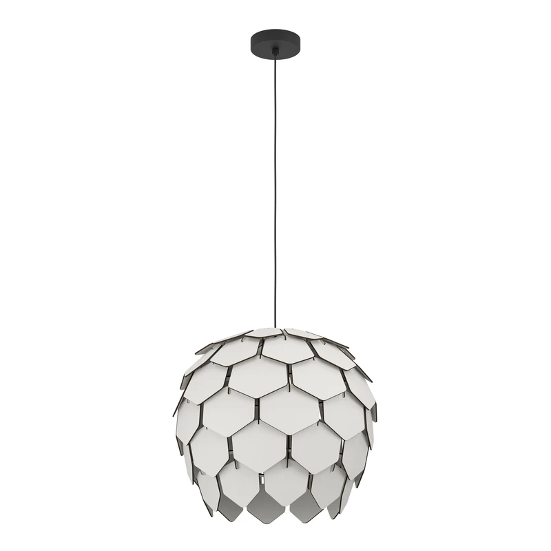 Eglo Pendant Lighting Mattanza, Ceiling Light Fitting for Dining Room, Wooden Hanging lamp Made of Light Grey Wood and Black Metal, E27 Socket, Ø 20”