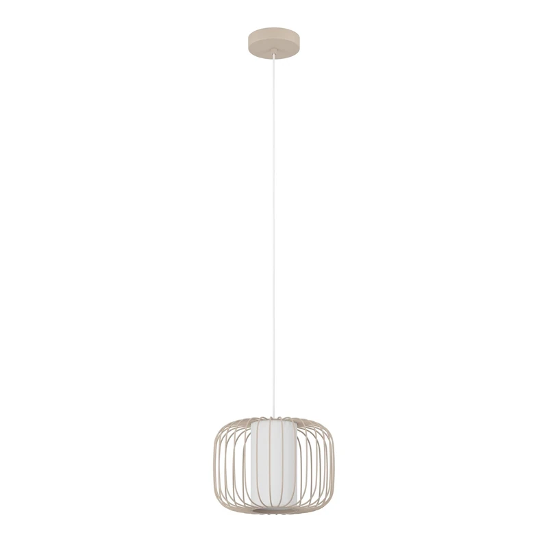 Eglo Pendant Lighting Terrarosa, Ceiling Light Fitting for Dining Room, Hanging lamp Made of Sand Coloured Metal and White Fabric, E27 Socket, Ø 11”