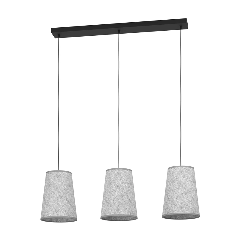 Eglo Pendant Lighting Alsager, 3 lamp Ceiling Light Fitting for Dining Room, Hanging lamp Made of Grey Felt and Black Metal, E27 Socket, 36"