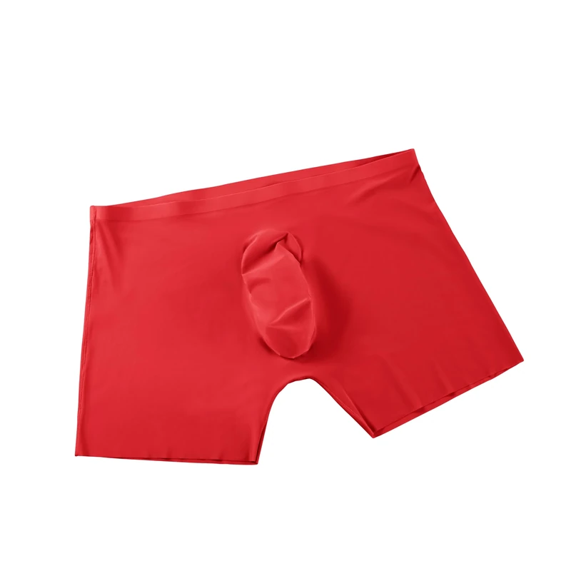 Drelaar Men's Seamless Boxer Shorts Ultra Soft Ice Silk Stretchy Underwear Trunks Large Red