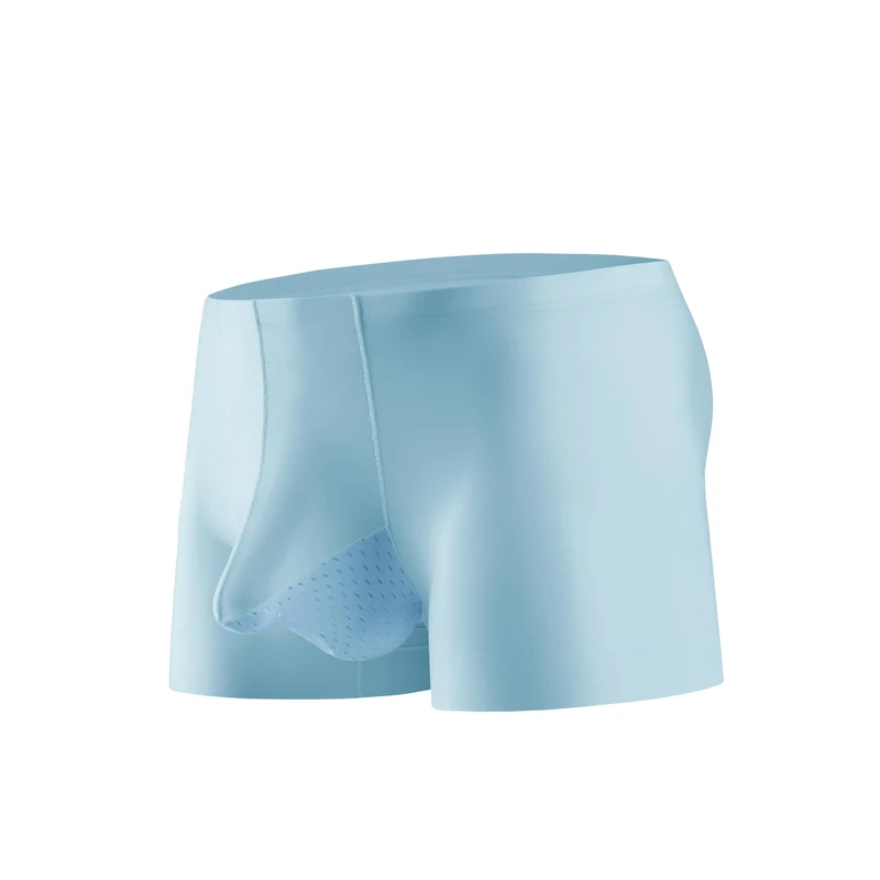 Drelaar Men's Sexy Dual Pouch Silky Boxer Shorts Breathable Comfort Super Soft Trunks Medium Light Blue