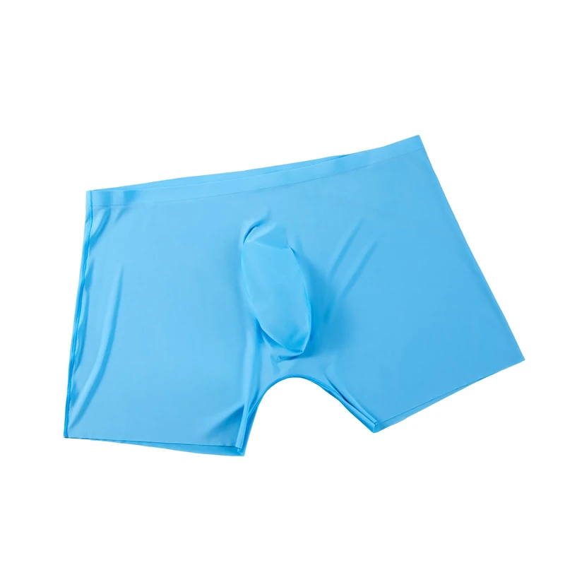 Drelaar Men's Seamless Boxer Shorts Ultra Soft Ice Silk Stretchy Underwear Trunks Large Blue