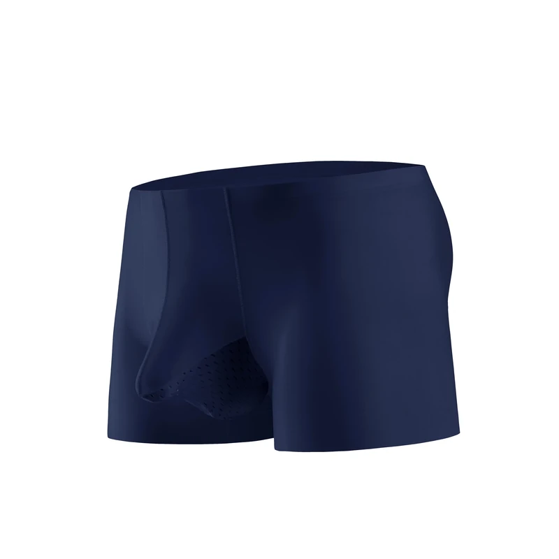 Drelaar Men's Sexy Dual Pouch Silky Boxer Shorts Breathable Comfort Super Soft Trunks Medium Navy Blue